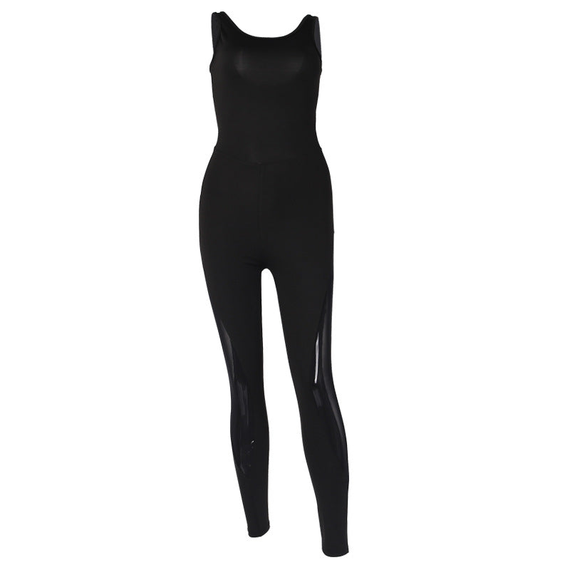 Backless Mesh Yoga Jumpsuit for Fitness and Sports